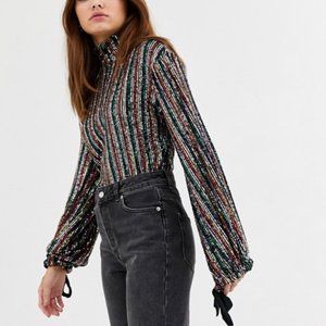 FREE PEOPLE midnight city cropped sequin top sz XS